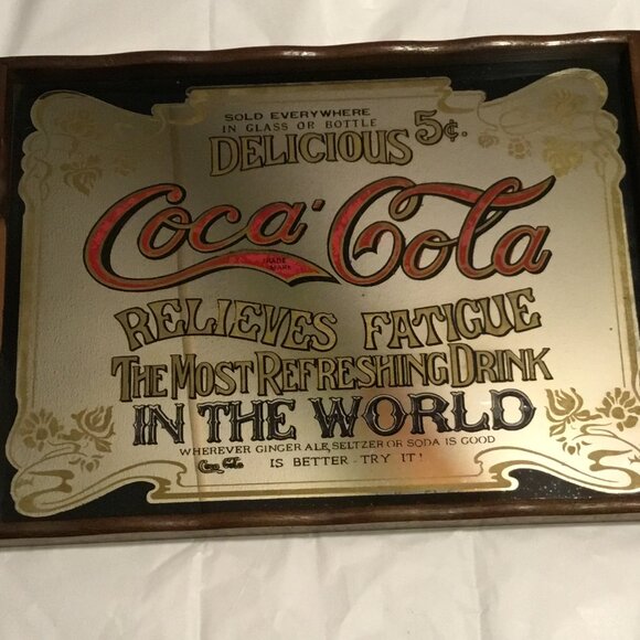 Vintage wooden Coca Cola 2 handled advertising mirrored serving tray - Picture 7 of 8